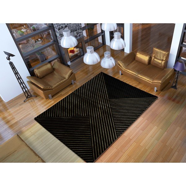 Melns paklājs Universal Gold Stripes, 140 x 200 cm-image-1