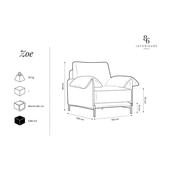 Melni pelēks atpūtas krēsls Interieurs 86 Zoe-image-4