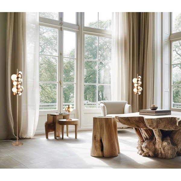 Balta/zelta krāsas stāvlampa ar stikla abažūru (augstums 155 cm) Bubble – Trio Select-image-1