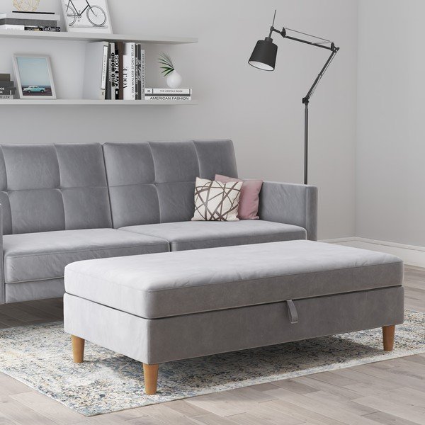 Gaiši pelēks samta kāju soliņš Lilly – Støraa-image-3