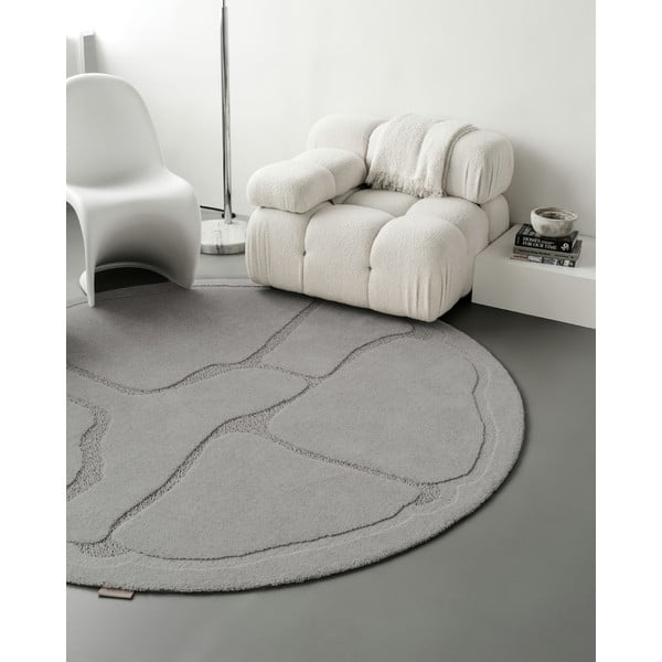 Pelēks vilnas apaļš paklājs ø 120 cm Morphic Organica – Agnella-image-2