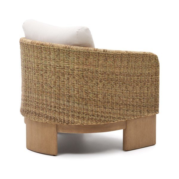 Bēšs/dabīga toņa masīvkoka/mākslīgās rotangpalmas dārza atpūtas krēsls Xoriguer – Kave Home-image-4