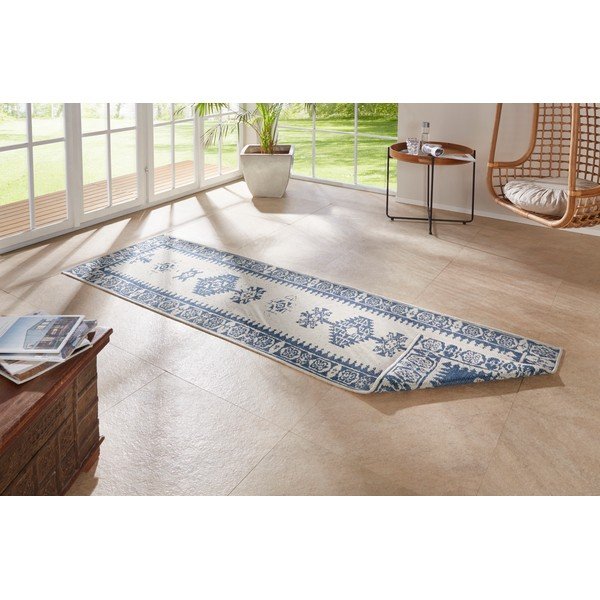 Zils un krēmkrāsas āra paklājs NORTHRUGS Duque, 80 x 250 cm-image-2