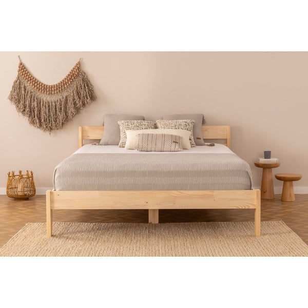 Dabīga toņa egles masīvkoka divvietīga gulta ar redelēm 180x200 cm Venus – Kalune Design-image-2