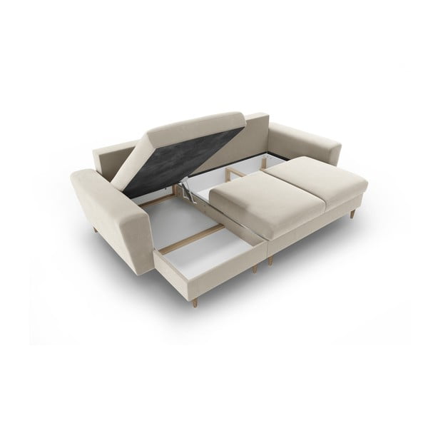 Bēšs samta salokāms stūra dīvāns ar uzglabāšanas vietu Kyoto – Cosmopolitan Design-image-3