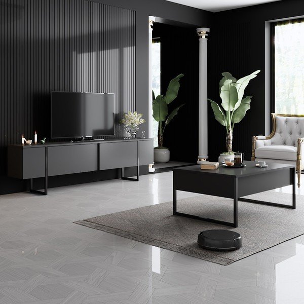 Antracīta pelēks TV galdiņš 180x30 cm Luxe – Kalune Design-image-4