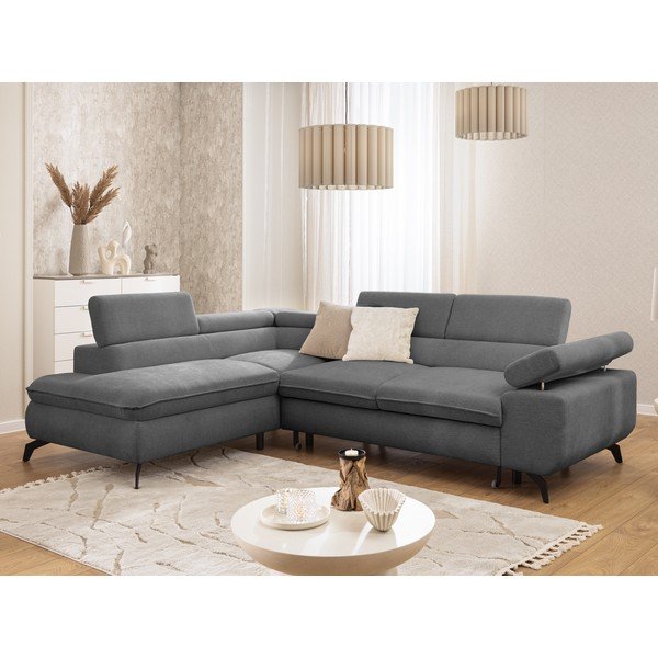 Pelēks stūra dīvāns no šenila auduma (ar kreiso stūri/L veida) Marbeya  – Ropez-image-1