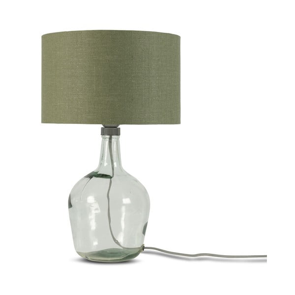 Galda lampa ar tumši zaļu abažūru un pārstrādāta stikla struktūru Good&Mojo Murano, ⌀ 30 cm