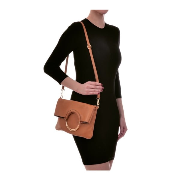 Konjaka krāsas brūna ādas somiņa Luisa Vannini Pergon Cross-image-4