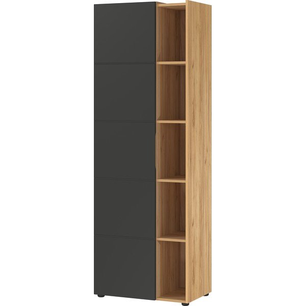 Tumši pelēks grāmatu plaukts ar ozolkoka imitāciju 62x182 cm Olvera – Germania-image-1