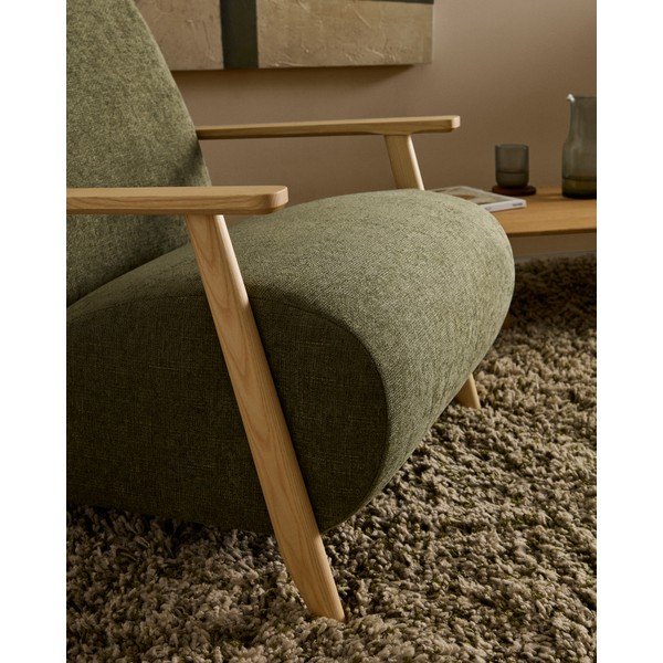 Zaļš atpūtas krēsls no šenila auduma Meghan – Kave Home-image-4