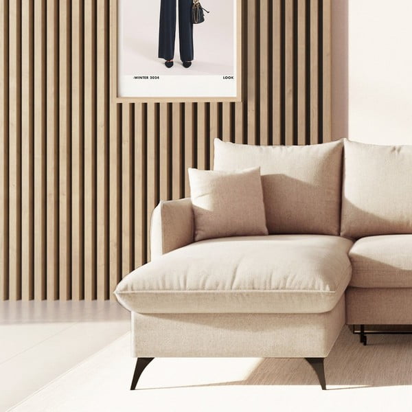 Bēšs salokāms stūra dīvāns ar uzglabāšanas vietu no buklē auduma (ar kreiso stūri/ar zvilni) Brim – Rodier-image-4