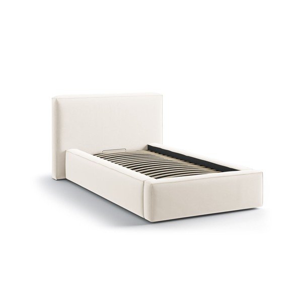 Krēmkrāsas polsterēta vienvietīga gulta ar veļas kasti un redelēm 90x200 cm Jodie – Micadoni -image-2