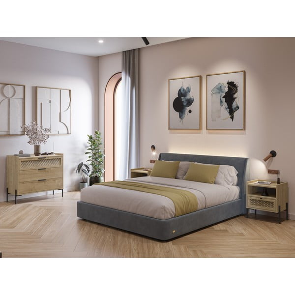 Dabīga toņa naktsskapītis ar ozolkoka imitāciju ar plauktiem Inca – Marckeric-image-1