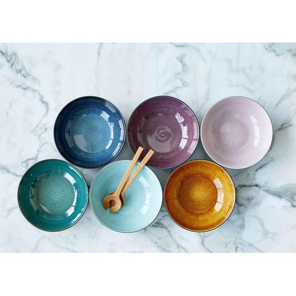 Pelēkas māla keramikas salātu bļodiņains BITZ Mensa trauks, diametrs 30 cm, ar bāli zilu iekšējo glazūru-image-1