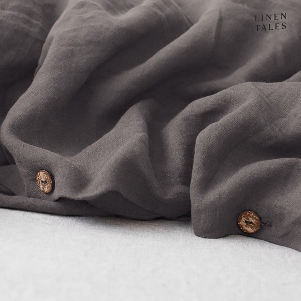Tumši pelēks lina segas pārvalks Linen Tales, 140 x 200 cm-image-1