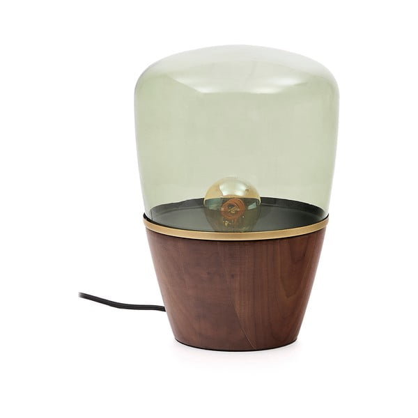 Zaļa/tumša dabīga toņa galda lampa ar stikla abažūru (augstums 30 cm) Silex – Kave Home