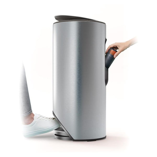 Spīdīgas sudraba krāsas nerūsējošā tērauda atkritumu tvertne ar pedāli 30 l Arc – Joseph Joseph-image-4