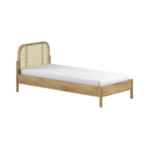 Dabīga toņa ozola masīvkoka vienvietīga gulta ar redelēm 90x200 cm Olive Rotan – Vipack
