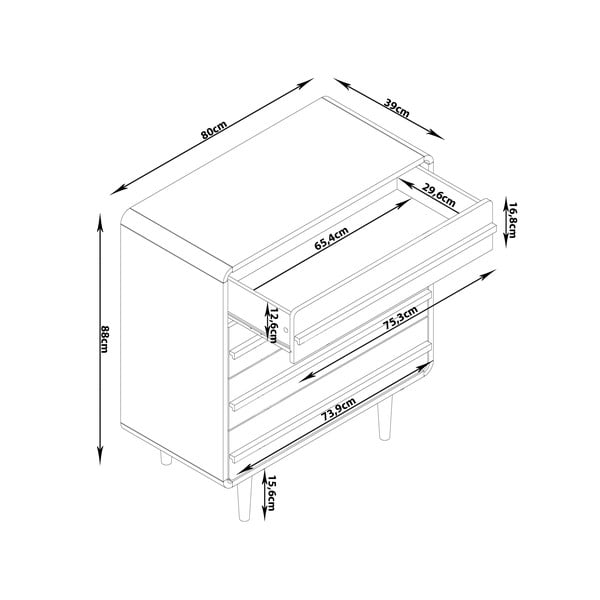 Melna augsta kumode ar ozolkoka imitāciju 80x88 cm Chantal – Støraa-image-3