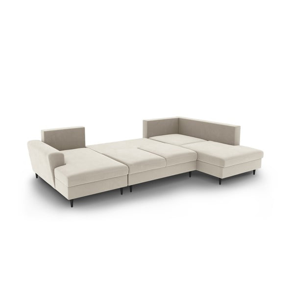 Bēšs samta salokāms stūra dīvāns ar uzglabāšanas vietu (ar labo stūri/U veida) Kyoto – Cosmopolitan Design-image-3