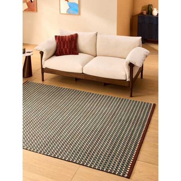 Zilganzaļš ar rokām darināts paklājs no vilnas maisījuma 160x230 cm Ember – MADE-image-1