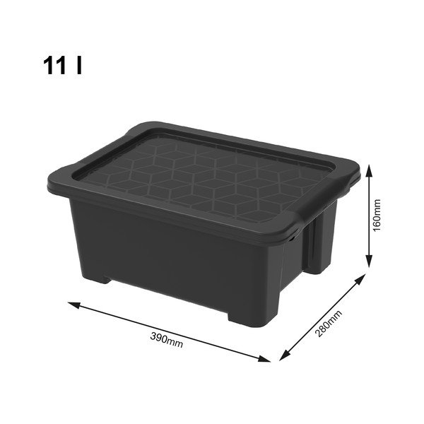 Spīdīga melna plastmasas uzglabāšanas kaste ar vāku Evo Easy – Rotho-image-1