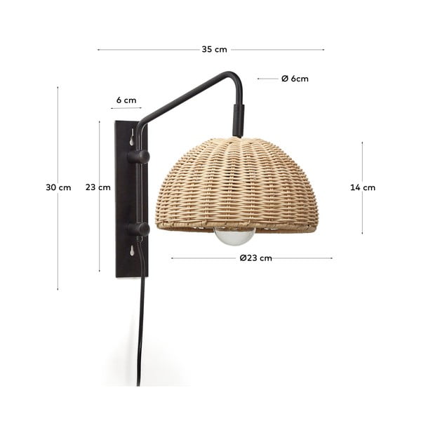 Melna/dabīga toņa sienas lampa ø 23 cm Damila – Kave Home-image-3