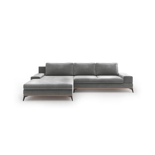 Pelēks samta izvelkamais stūra dīvāns ar veļas kasti Windsor & Co Sofas Astre, kreisais stūris