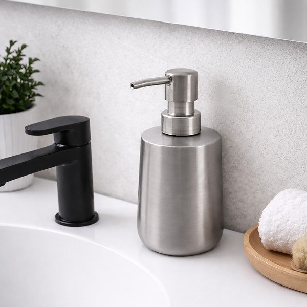 Matētas sudraba krāsas nerūsējošā tērauda ziepju dozators 450 ml – Orion-image-1