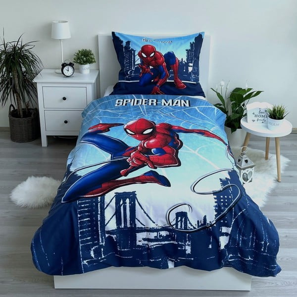 Zila vienguļamā kokvilnas bērnu gultas veļa 140x200 cm Spider-man "Blue" – Jerry Fabrics-image-1