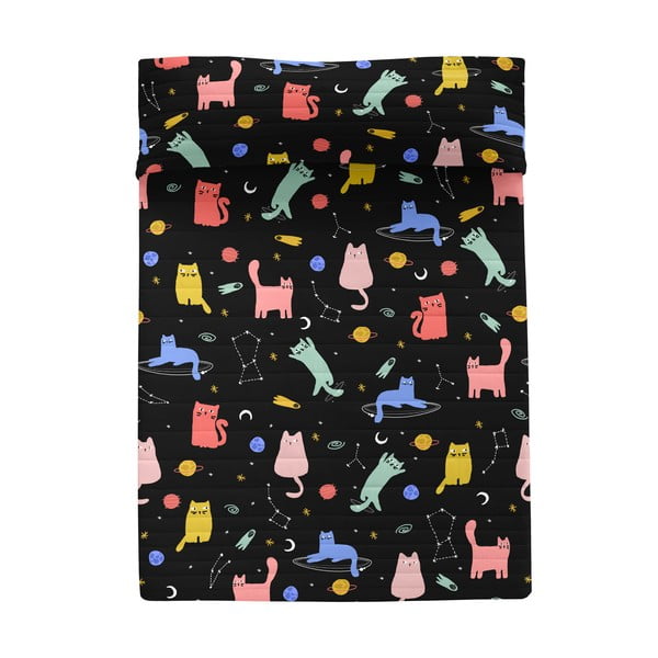 Melns stepēts gultas pārklājs 270x260 cm Cosmic cats – Aware-image-2