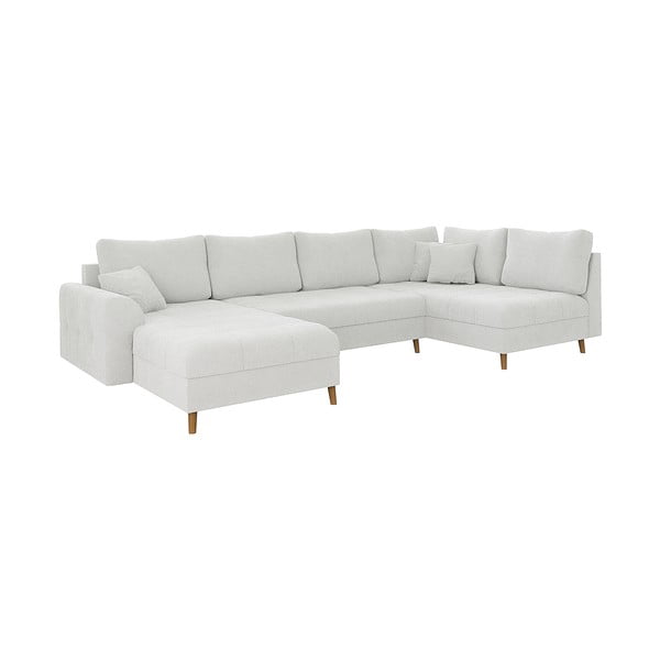 Krēmkrāsas stūra dīvāns no buklē auduma (ar kreiso stūri/U veida) Ariella – Ropez