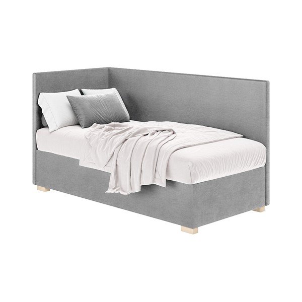 Pelēka stūra bērnu gulta ar veļas kasti ar matraci 90x200 cm Flexi – Ghado-image-2