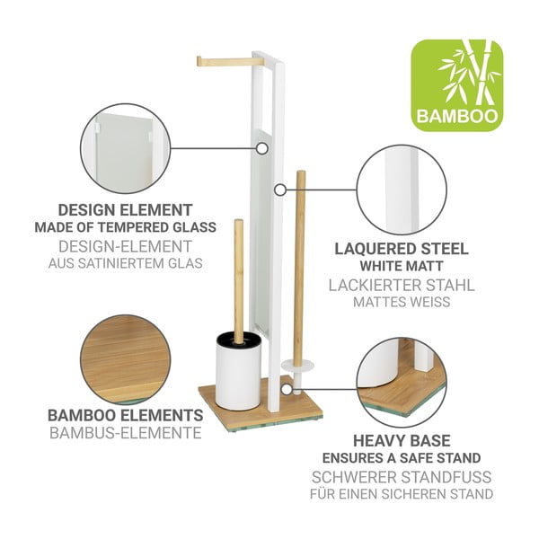Balts/dabīga toņa tērauda tualetes papīra turētājs ar statīvu Rivalta – Wenko-image-3
