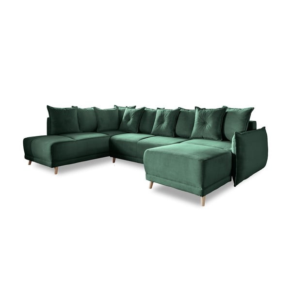 Zaļš velveta salokāms stūra dīvāns (ar kreiso stūri/U veida) Lazy Lukka – Miuform