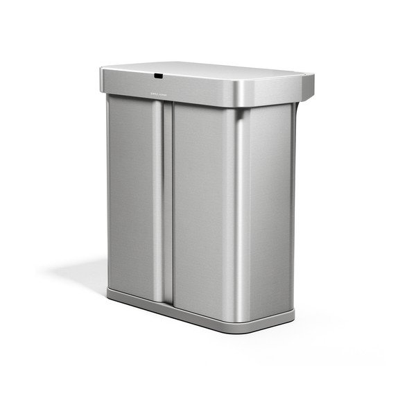 Sudraba krāsas atkritumu šķirošanas/bezkontakta tērauda atkritumu tvertne 34+24 l Dual Sensor – simplehuman