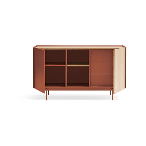 Ķieģeļu sarkana/dabīga toņa zema kumode ar ozolkoka imitāciju 130x78 cm Otto – Teulat-image-2