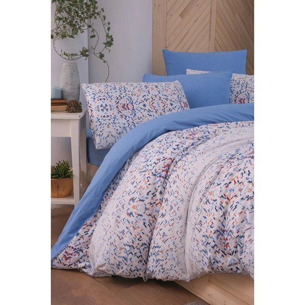 Balta/zila divguļamā gultas veļa ar palagu 200x220 cm Geometric – Mila Home-image-2