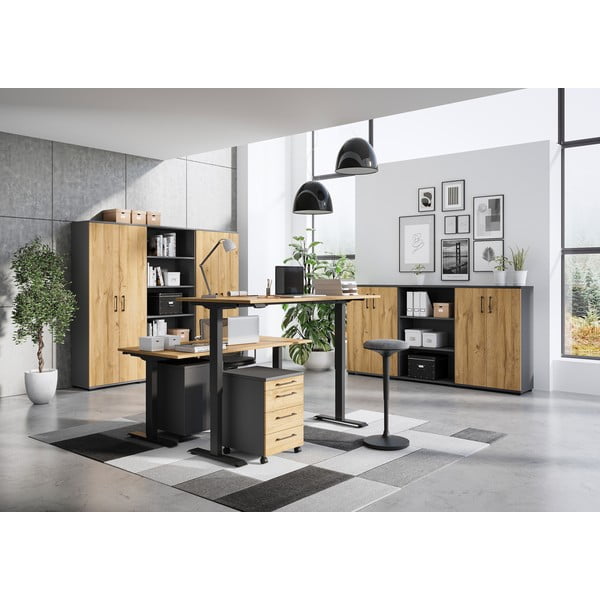 Darba galds ar elektriski regulējamu augstumu un ozolkoka imitācijas galda virsmu 80x180 cm Agenda – Germania-image-2