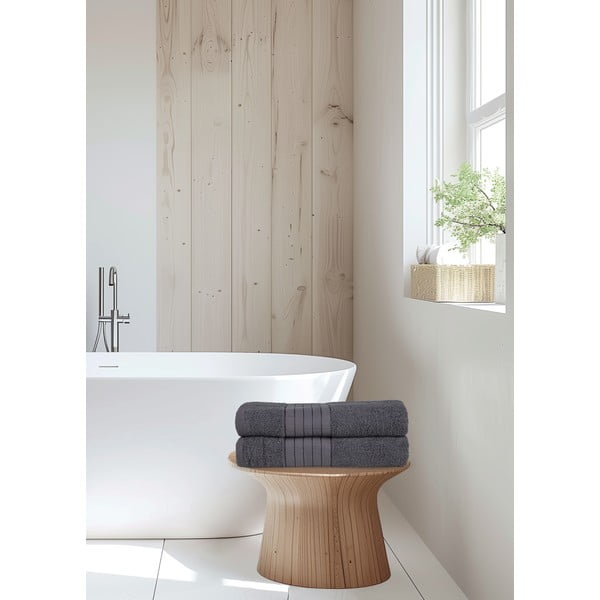 Antracīta pelēki frotē kokvilnas dvieļi (2 gab.) 70x140 cm – Good Morning-image-4