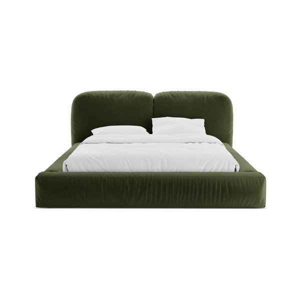 Zaļa polsterēta divvietīga gulta ar veļas kasti un redelēm 160x200 cm Martina – Micadoni -image-4