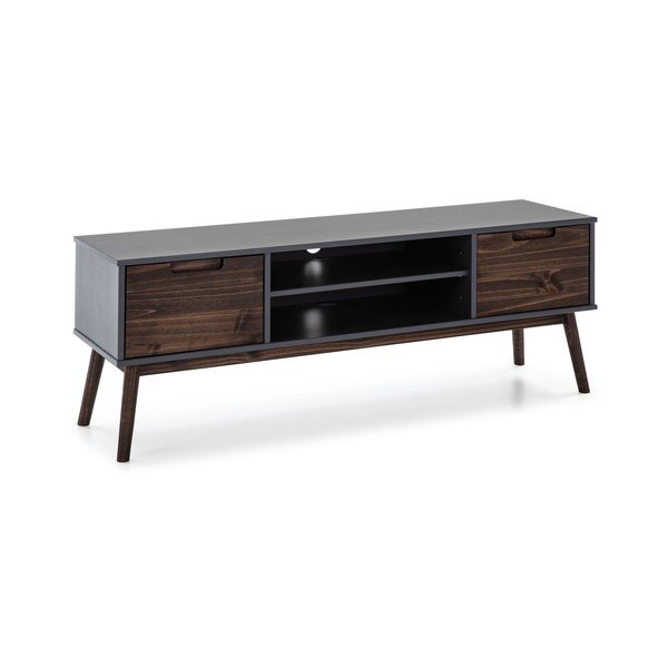 Antracīta pelēks/tumši brūns priedes masīvkoka TV galdiņš 140x52,5 cm Nussa – Marckeric-image-3