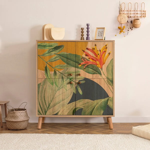 Dabīga toņa skapītis ar ozolkoka imitāciju 95x111 cm Multilux – Kalune Design-image-1