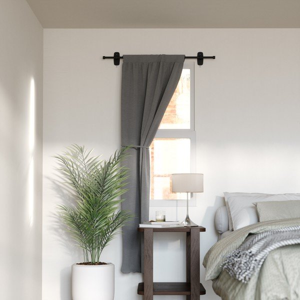 Matēti melna tērauda pagarināma aizkaru stanga 71 - 121 cm Adhera – Umbra-image-2