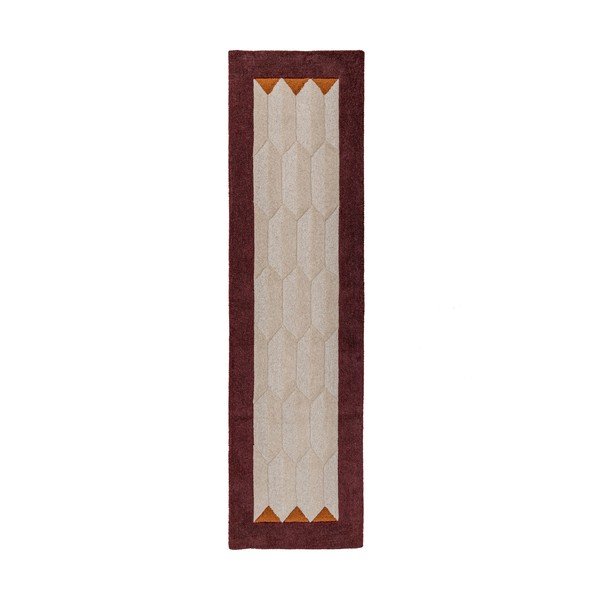 Bordo/dabīga toņa ar rokām darināts vilnas celiņa paklājs 60x230 cm Apex Border Wool – Flair Rugs