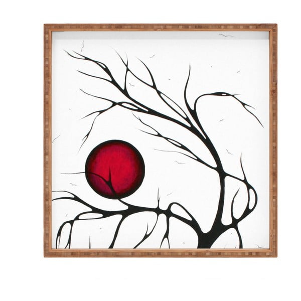 Koka dekoratīvais servēšanas paplātes Red Moon, 40 x 40 cm