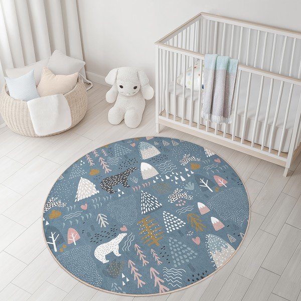 Zils mazgājams bērnu paklājs ø100 cm Forest Land – Mila Home-image-2