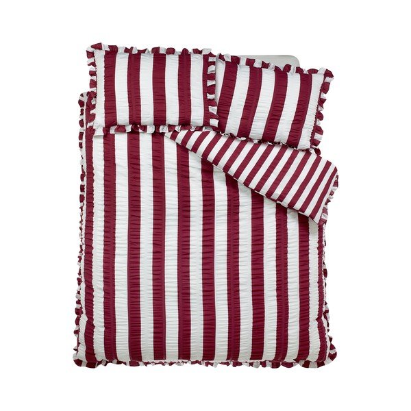 Tumši violeta divguļamā gultas veļa 200x200 cm Seersucker Frill Stripe – Catherine Lansfield