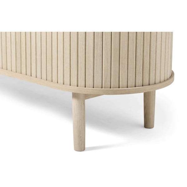 Dabīga toņa kumode ar ozolkoka imitāciju un bīdāmām durvīm 140x76x45 cm Meta – Unique Furniture-image-3